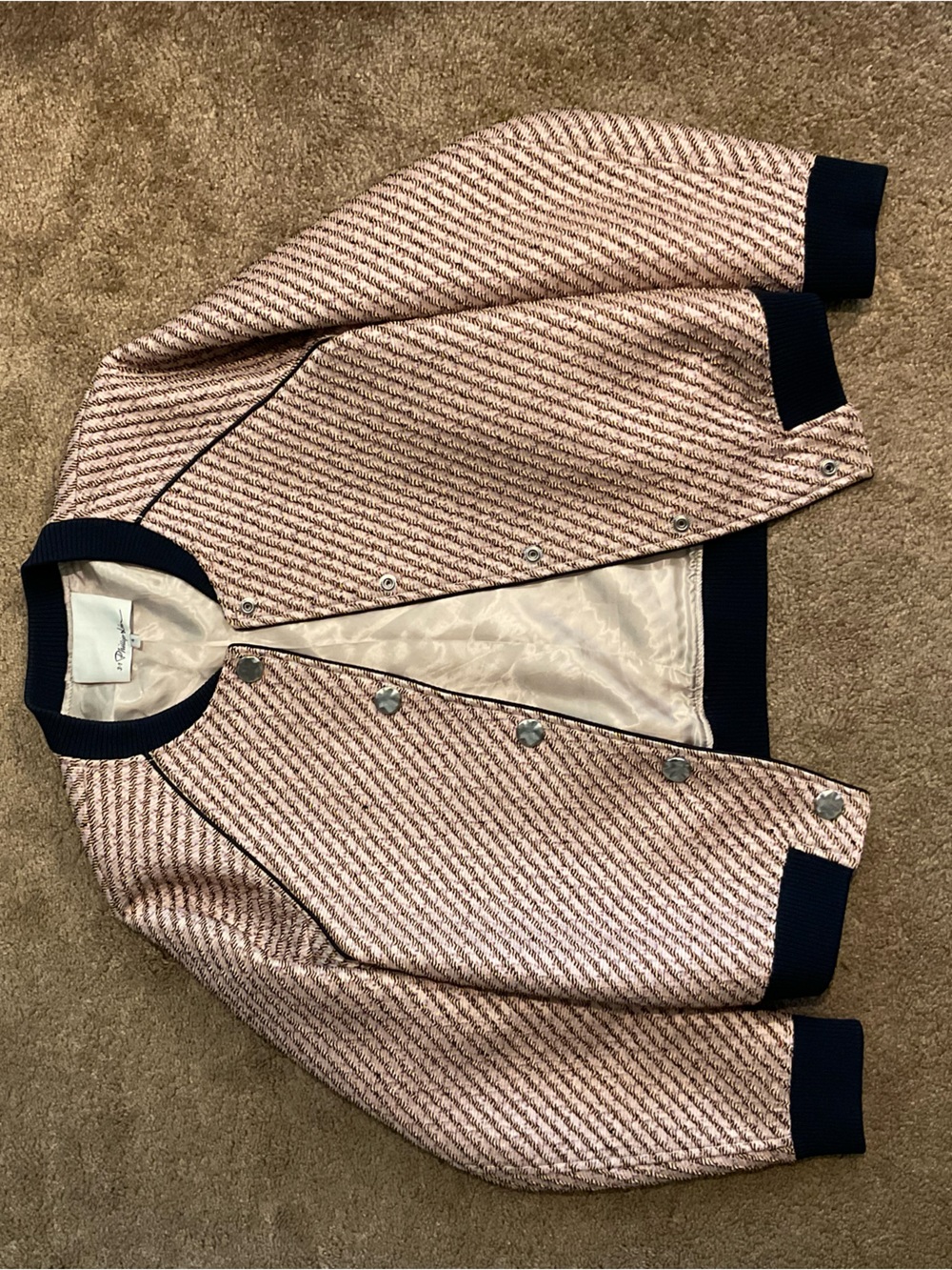 3.1 Phillip Lim Blush Pink Bomber Jacket with Navy Trim
